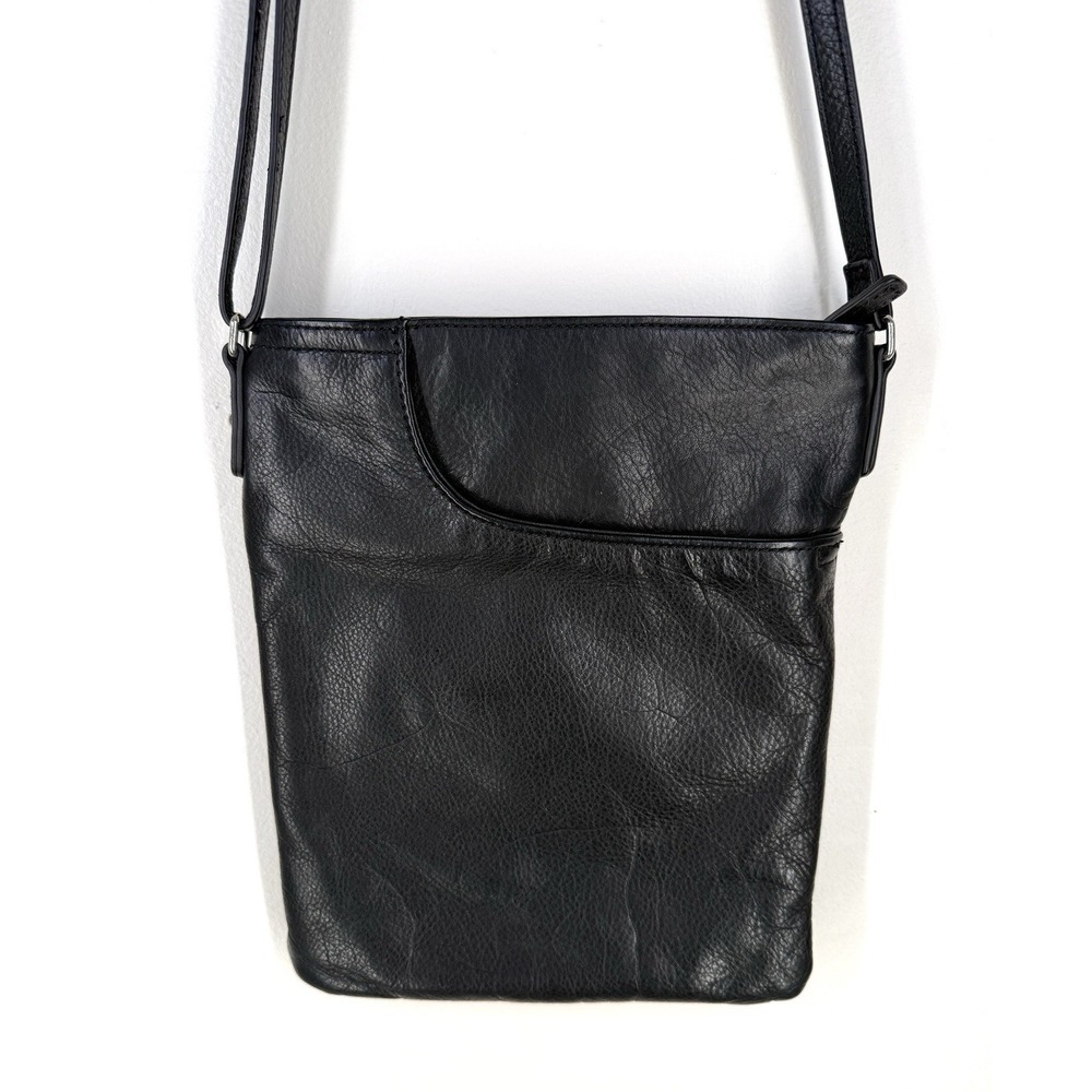 Margot New York Purse Slit Pocket Black Premium Leather Crossbody Bag Excellent